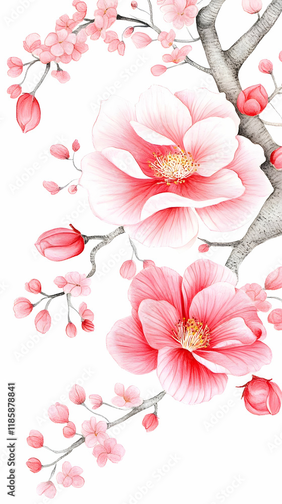 Fototapeta premium Pink Flowers Bloom Beautifully on Branches with Delicate Petals