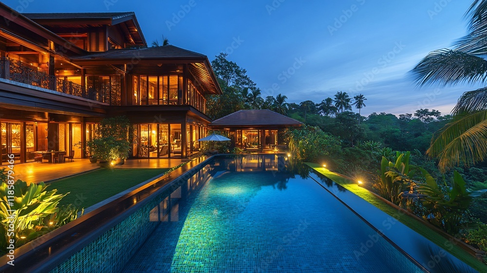 Luxury Villa with Infinity Pool at Dusk Luxury Villa with Infinity Pool at Dusk