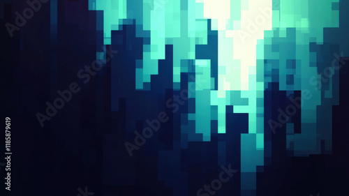 A pixelated gradient transitioning from dark blue to light cyan, creating a tech-inspired aesthetic. The digital pattern evokes a futuristic, modern, and cyber-themed design for creative visuals.
