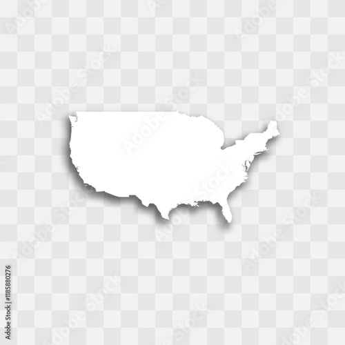 United States of America high detailed vector representation of country silhouette. White color on transparent background with dropped shadow. For educational, decorative, or informational use.