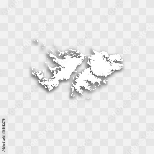Falklands high detailed vector representation of country silhouette. White color on transparent background with dropped shadow. For educational, decorative, or informational use.