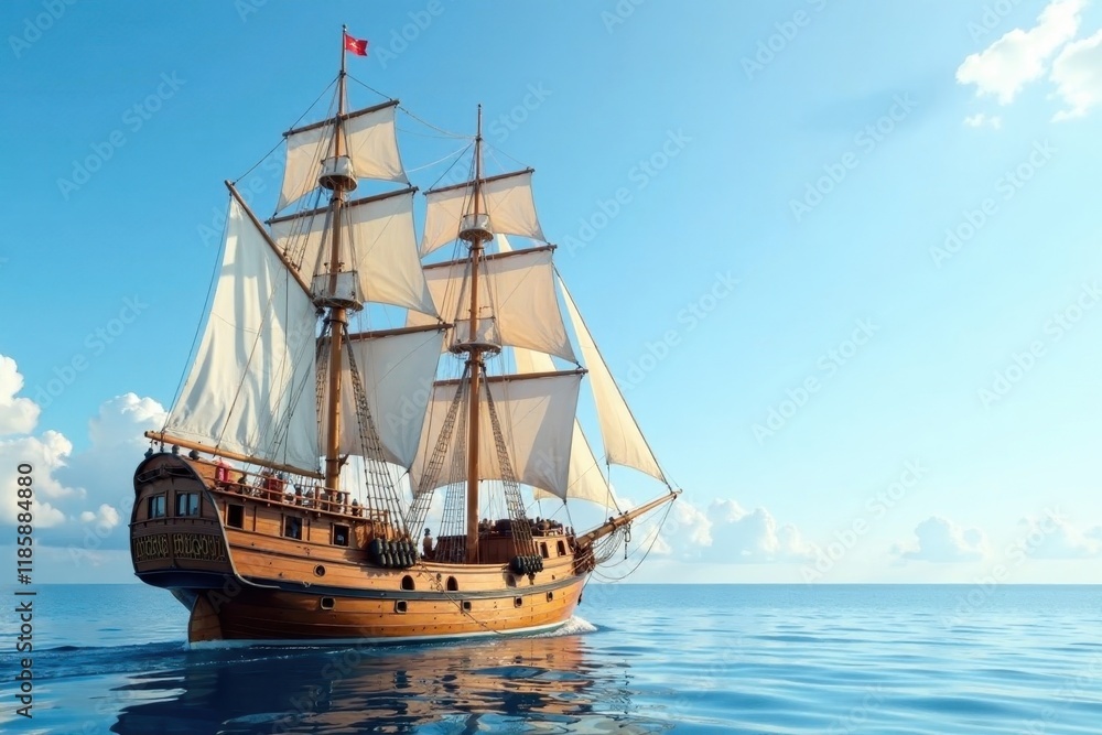 Wooden sailing boat with a distinctive Maltese design, blue sea, sailing boat Wooden sailing boat with a distinctive Maltese design, blue sea, sailing boat