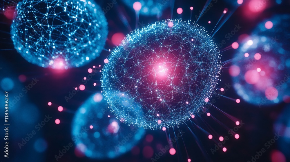 Fototapeta premium Abstract Network Connection: Glowing Spheres and Interconnected Nodes