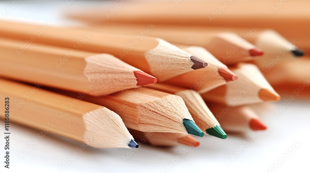 Colored Pencils Close Up Displaying Various Hues Colored Pencils Close Up Displaying Various Hues