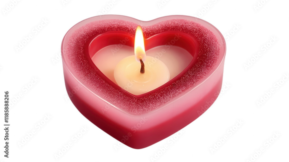 A glowing heart-shaped candle in the center, with surrounding soft pink and red hues glowing around it, on a transparent PNG background A glowing heart-shaped candle in the center, with surrounding soft pink and red hues glowing around it, on a transparent PNG background