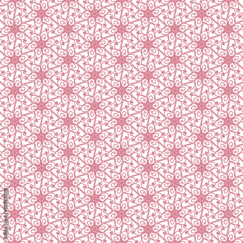 Fotografi Pattern geometrico continuo con linee curve rosa su sfondo bianco, motivo orname