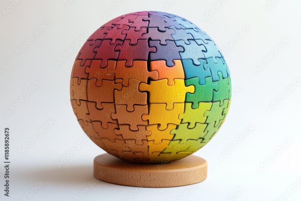 Colorful globe puzzle with connected pieces symbolizing diversity Colorful globe puzzle with connected pieces symbolizing diversity
