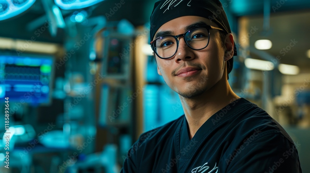 Surgeon skillfully closing surgical incision in a brightly lit modern operating room Surgeon skillfully closing surgical incision in a brightly lit modern operating room