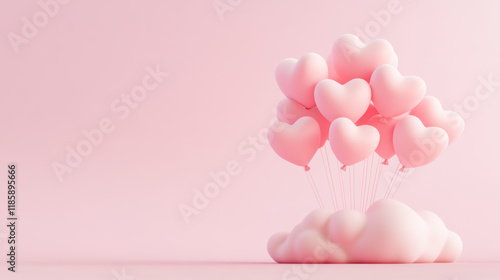Wallpaper Mural cluster of pink heart shaped balloons floating above soft cloud, creating whimsical and dreamy atmosphere. Perfect for romantic themes and celebrations Torontodigital.ca