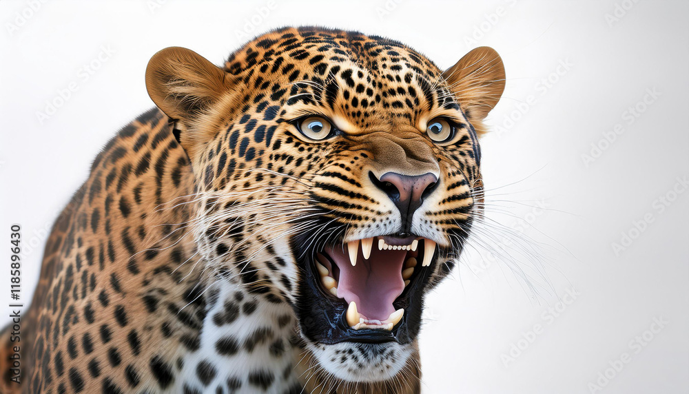 Naklejka premium 3d detailed high resolution leopard head roaring with white background