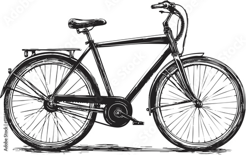 Vintage bicycle illustration in black and white sketch style.