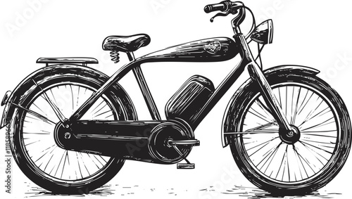 Vintage bicycle illustration in black and white, showcasing retro design.