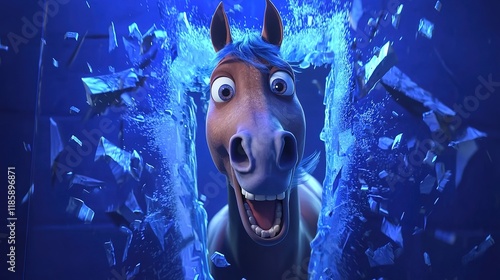 Animated Horse Breaks Through Glass