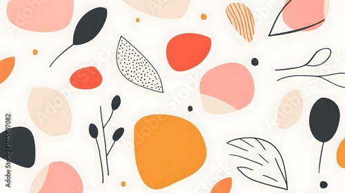 Abstract Modern Art Print   Pastel Shapes   Botanical Elements