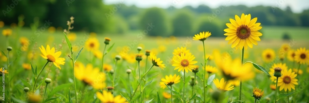 Wildflowers swaying in the breeze amidst a lush green meadow, wales, sunflower Wildflowers swaying in the breeze amidst a lush green meadow, wales, sunflower