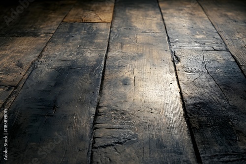 Dark rustic wood floor, interior, spotlight, texture, design photo