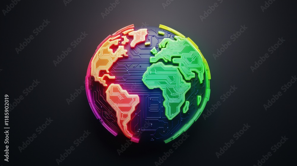 Fototapeta premium Global Network Illuminated Circuit Board Earth Digital World Technology Concept
