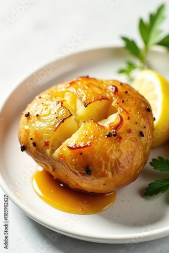 Crispy golden roasted potato with skin intact , roasted, crispy