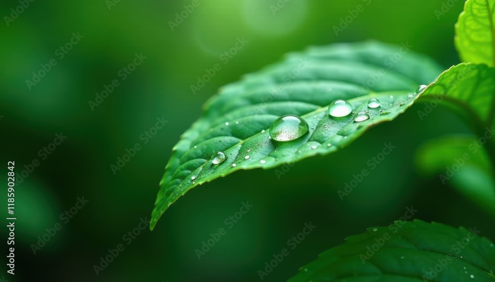 Dazzling raindrops clinging to a lustrous green leaf , water droplets, nature Dazzling raindrops clinging to a lustrous green leaf , water droplets, nature