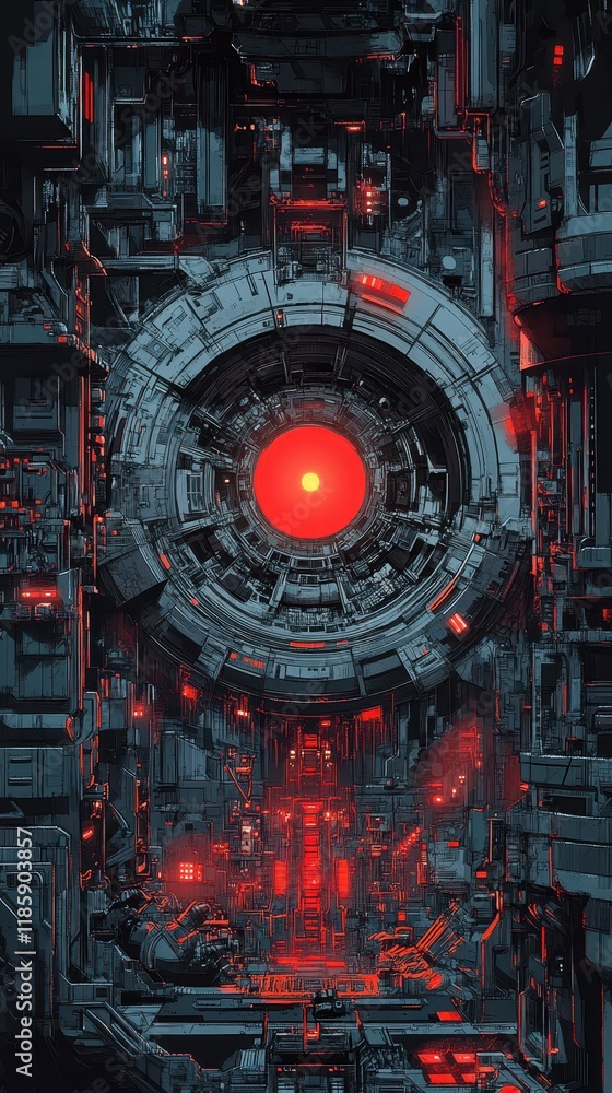 Futuristic Red Core Central System Digital Art Futuristic Red Core Central System Digital Art