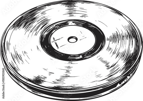 Black and white sketch of a vintage vinyl record illustration.