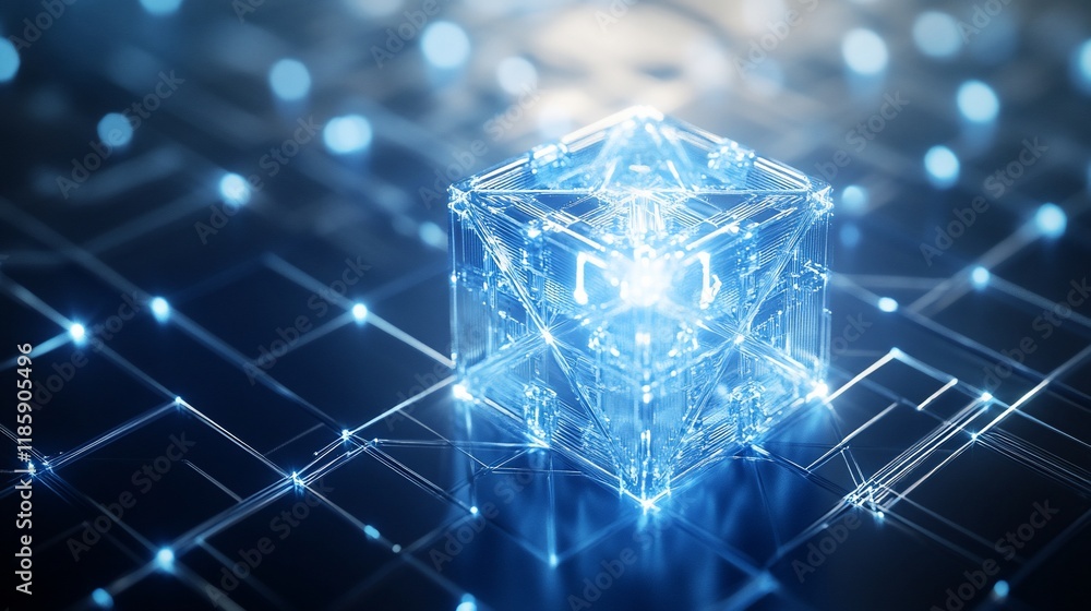 Obraz premium Luminous Cube: A Digital Nexus of Innovation