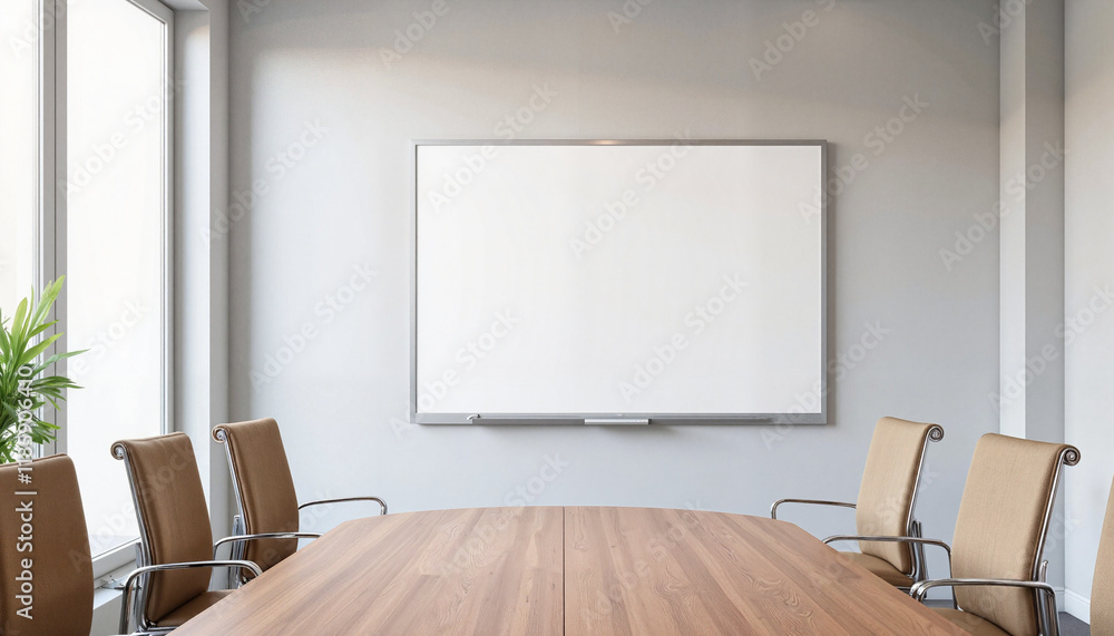 Empty conference room with flipchart in daylight, professional setting Empty conference room with flipchart in daylight, professional setting