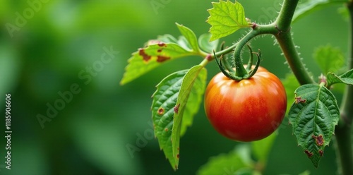 Defoliated tomato plant with fungal infected leaves, fungal infection on plants, disease affected leaves