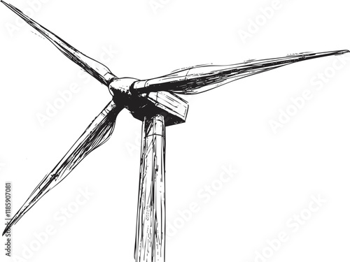 Black and white sketch of a wind turbine for renewable energy illustration.