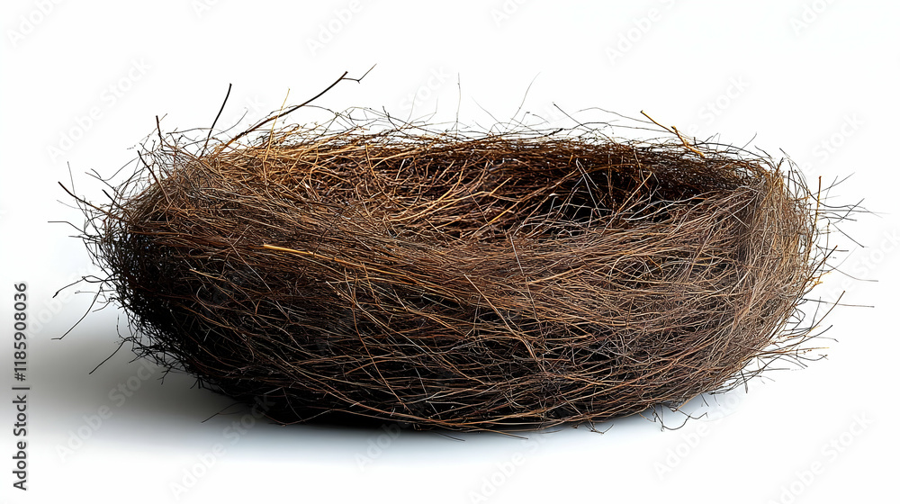 Obraz premium Empty Bird Nest Stands Alone on White Background, Nature's Home