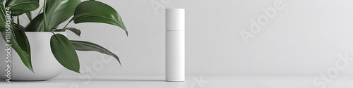 A stylish white cosmetic bottle with a matte finish and sleek lines, displayed on a white background.