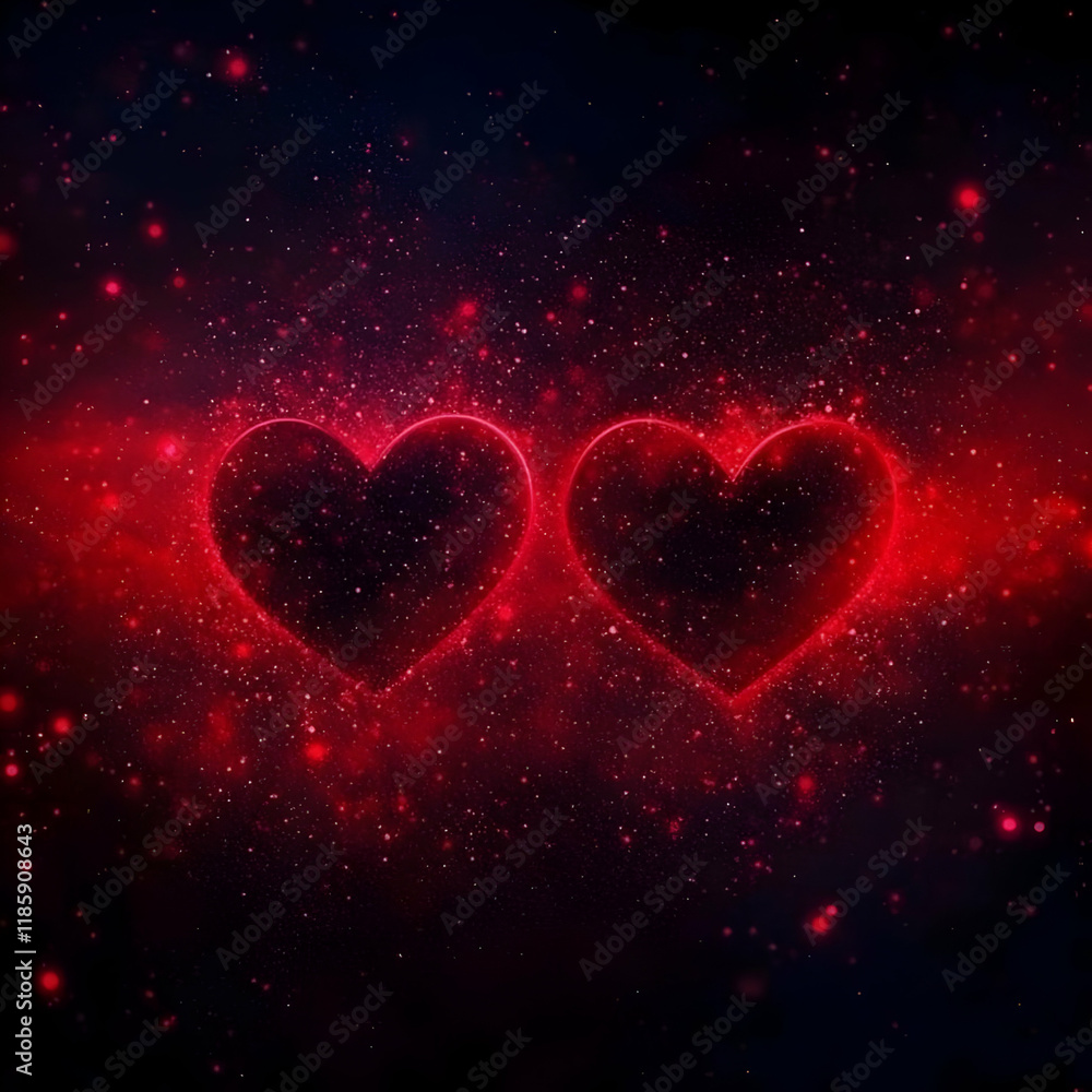 Two Hearts Glow in Red Dust with Passion Romance Background Two Hearts Glow in Red Dust with Passion Romance Background