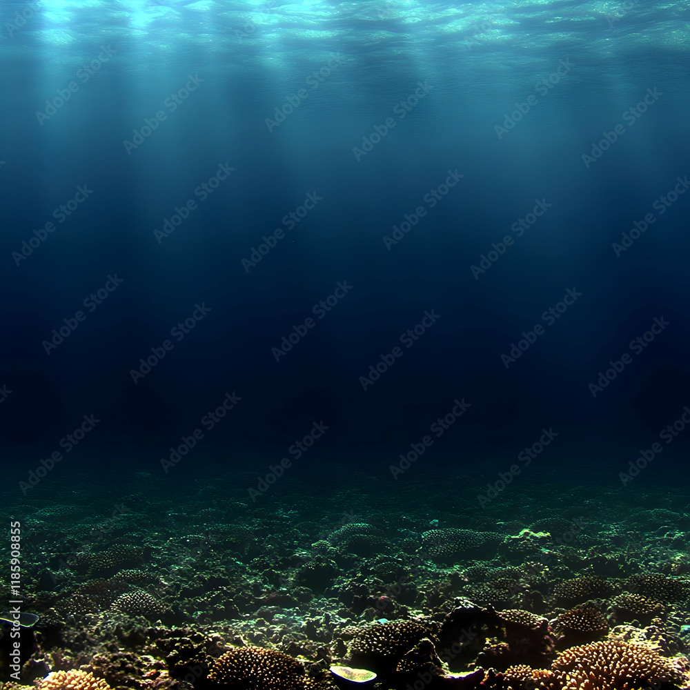 Fototapeta premium Ocean Floor Explored: Coral Reefs Thrive Deep Underwater Peacefully