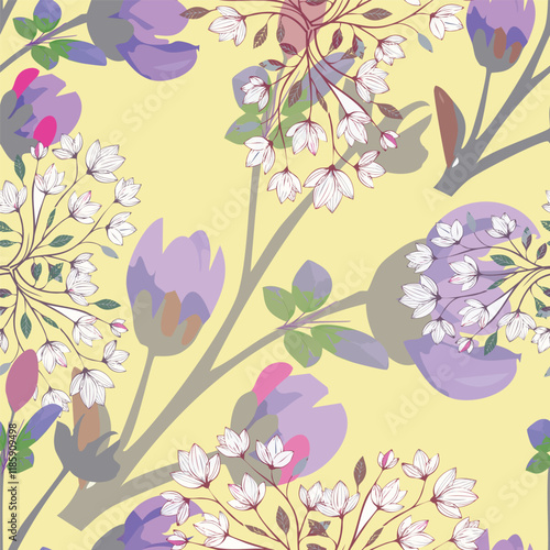 Seamless floral and leaf patterns