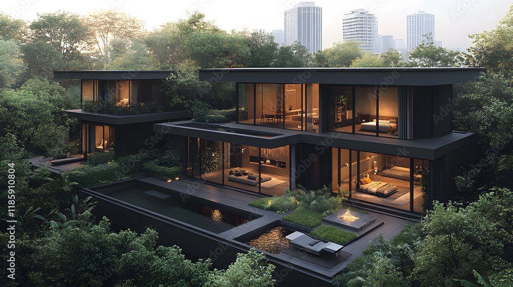 Isometric 3D Thai home with serene outdoor spaces and sleek interiors Isometric 3D Thai home with serene outdoor spaces and sleek interiors
