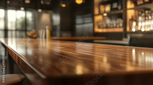 Wallpaper Mural A nostalgic bar counter scene with muted colors and visible grain, softly lit to highlight the reflective surface of the polished wood Torontodigital.ca