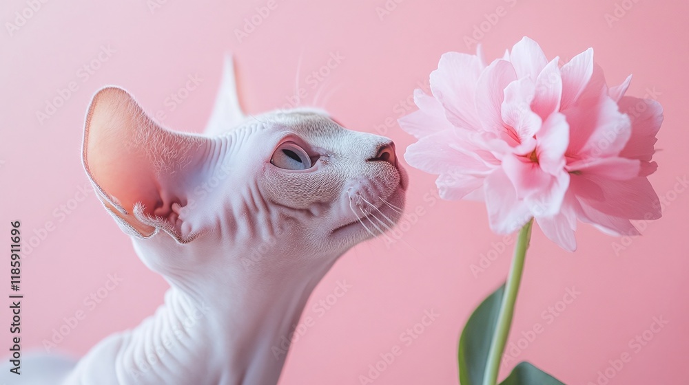 Naklejka premium Cat With Flowers Isolated Image