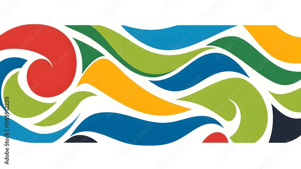 Obraz premium Abstract Colorful Wave Design Vibrant Swirls Green Blue Red Yellow Orange Pattern