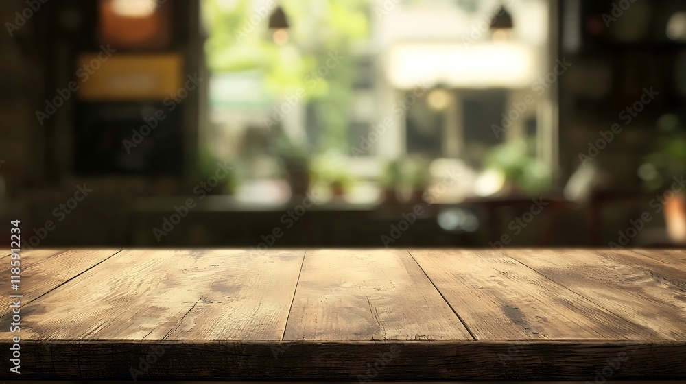 Blurred coffee shop interior background with empty wooden table Blurred coffee shop interior background with empty wooden table