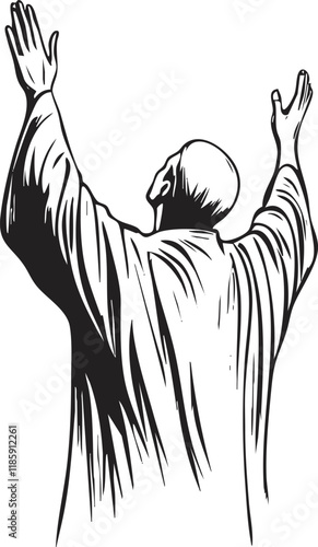 Silhouette of person raising arms in worship or prayer illustration.