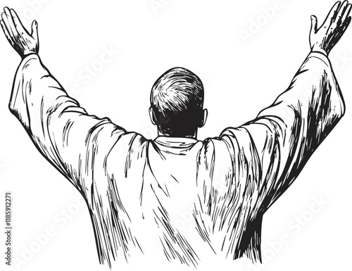 Illustration of a person with arms raised in a gesture of worship.