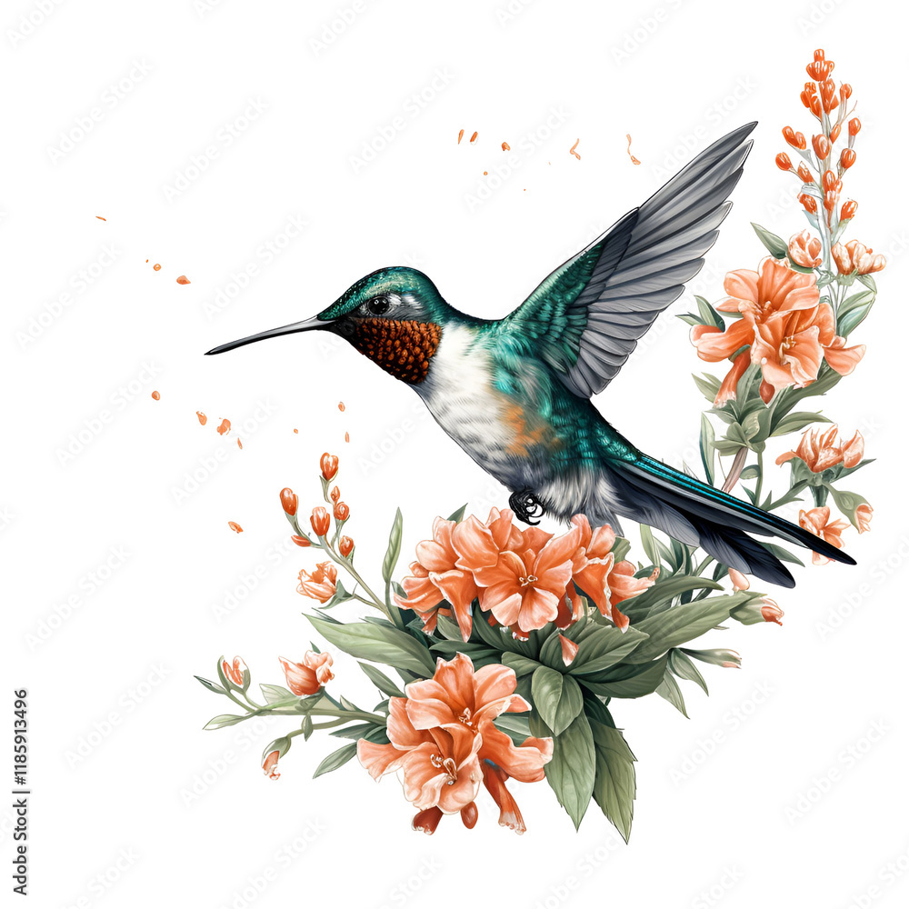 Fototapeta premium Hummingbird Bird Garden Clipart Vector Illustration
