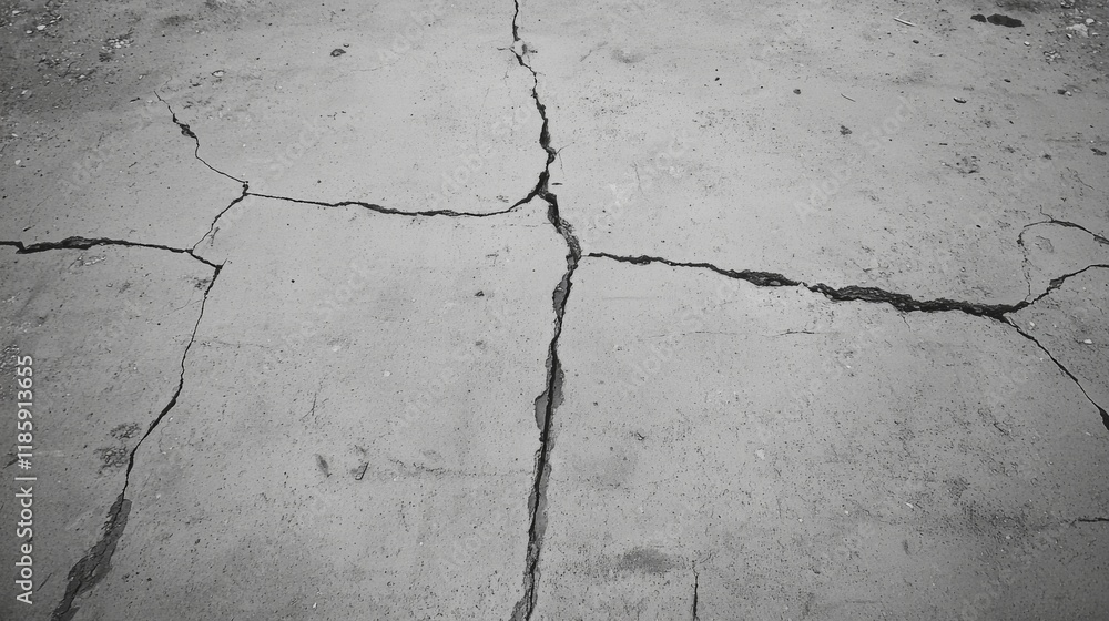 Fototapeta premium Cracked asphalt texture. Gray monochrome surface with cracks.