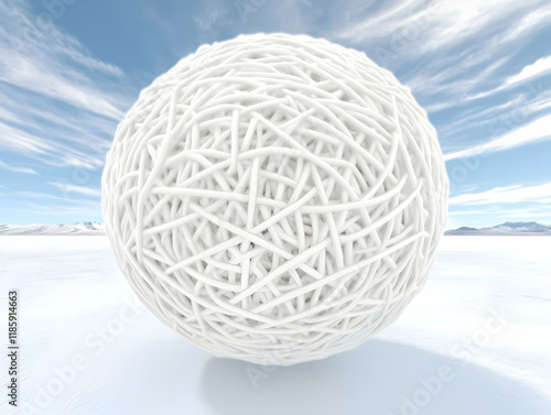 White Sphere Rests on a Snowy Plain Under Blue Sky photo