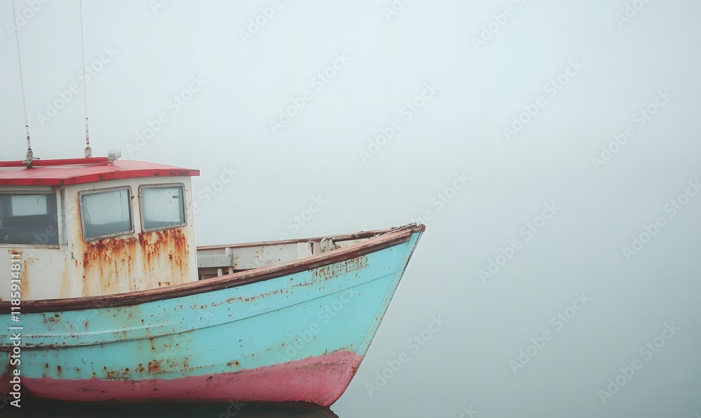 an old fishing boat docked at the pier, Generative AI an old fishing boat docked at the pier, Generative AI