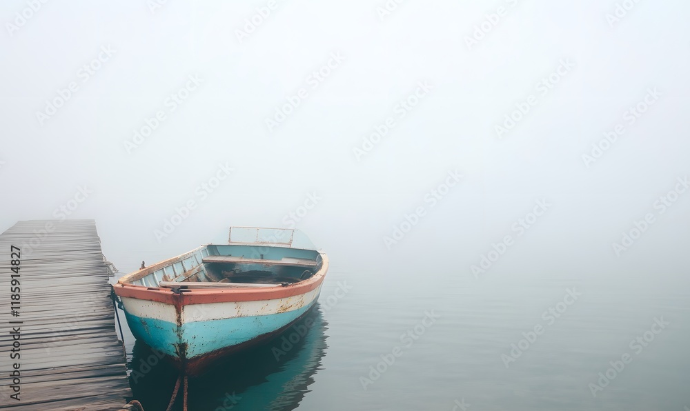 an old fishing boat docked at the pier, Generative AI an old fishing boat docked at the pier, Generative AI