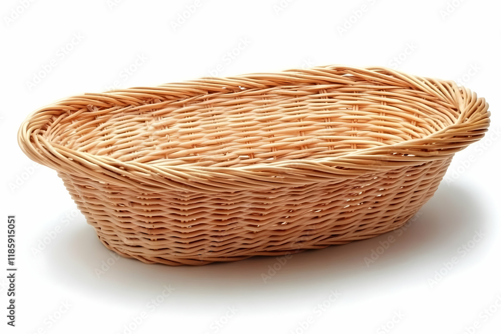 Empty Wicker Basket Stands on White Background Beautifully Empty Wicker Basket Stands on White Background Beautifully