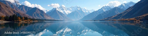 Reflection of Panchachuli peaks in a serene river, reflection, mountains, water photo