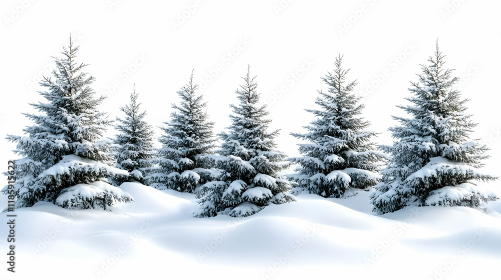 Snow Covered Trees Stand Tall in Winter Wonderland Snow Covered Trees Stand Tall in Winter Wonderland