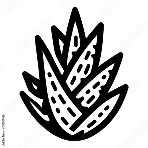 Stylish Glyph-Style Aloe Vera Icon Vector Perfect For Natural-Themed Visuals.